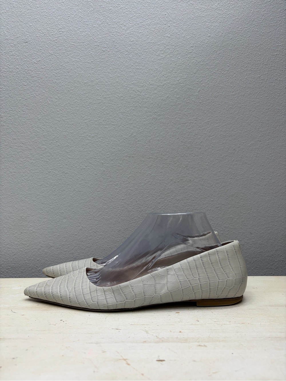 M.M.Lafleur Grey Embossed Croc Leather Rowan Pointed Flats Size 41